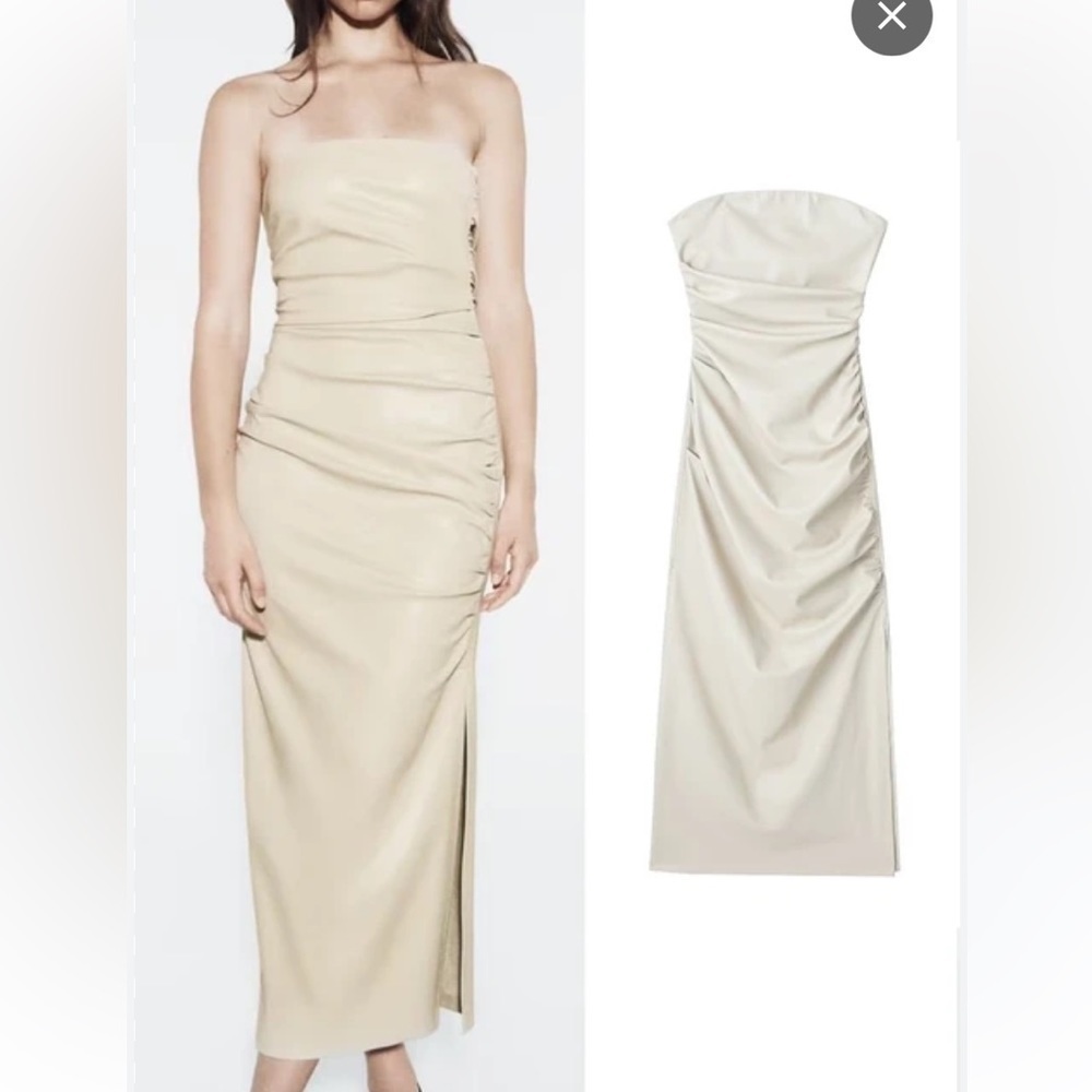 Zara leather dress with slit ruched detail Size small - Picture 7 of 13
